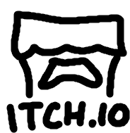 A stylized drawing of itch's logo, a miniature storefront with a controller icon. It is deflated until hovered over.