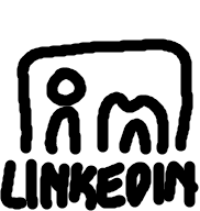 A drawing of the linkedin logo, which tips when hovered over.